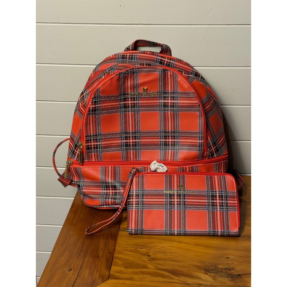 Simply Southern Plaid Backpack and New With Tag Wallet Set Red Black Gray Tartan